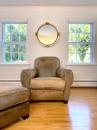 Distressed Leather Deco Chair With Matching Ottoman