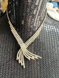 Vintage Rhinestone Necktie Pave Necklace