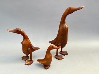 Lot Of 3 Hand Carved Wood Ducks