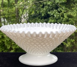 Milk Glass Hobnail Ruffled Edge 10' Footed Bowl