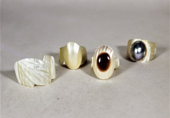 Four Hand Carved Mother Of Pearl Rings Size 9 To 5.5