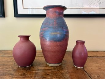 Trio Of Signed & Stamped Ceramic Vessels