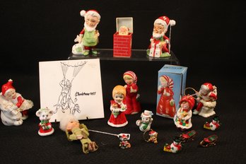 Collectible Lot Of Mid Century Ceramic Christmas Figurines From Napco, Lefton, Etc.