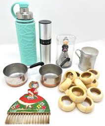 Set 12 Napkin Rings, 2 Copper Clad Mini Pots, New Pylons Grater, Anchor Hocking Water Bottle & More