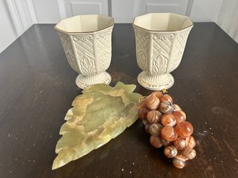 Marble Grapes & Leaf With Lenox Mini Vases