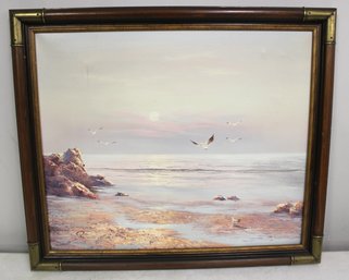 Beautiful Beach Scene Painting On Canvas Signed