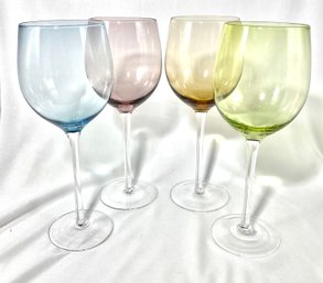 Vintage Set Of 4 Pastel Wine Glasses