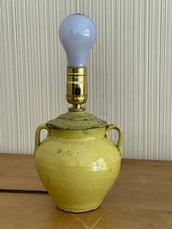 Vintage MCM Yellow Crackle Glaze Double Handle Lamp Made In Italy