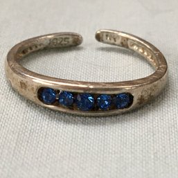 Mid Century 5 Sapphire Channel Set Sterling Silver Ring / Wedding Band - Size 6