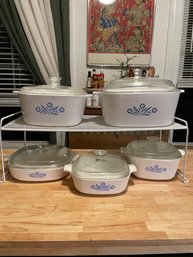 Complete Set Of 5 Casserole W/lids Vintage Corning Ware Blue Cornflower