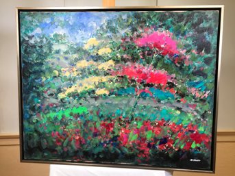 Original James Pascucci Large Oil On Canvas Painting - Hillside Wildflowers - SKU: 952-1215 - Very Nice