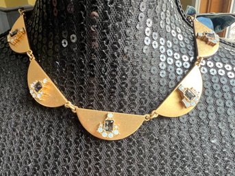 Gold Tone Jeweled Petal Necklace