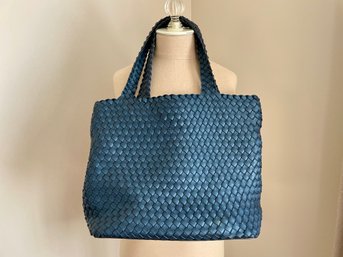 Ilse Jacobsen Woven Tote Bag In Navy/Metallic Blue