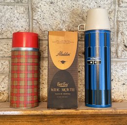 Vintage Classics-thermos Blue W Black King Seeley & Aladdin Best Boy Wide Mouth Red Plaid