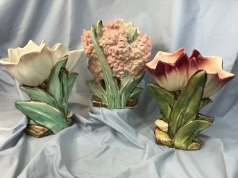 Lovely Lot Of Three (3) Pieces Of Vintage McCOY POTTERY - 1930s - 1940s - Two Tulip - One Hyacinth - WOW !