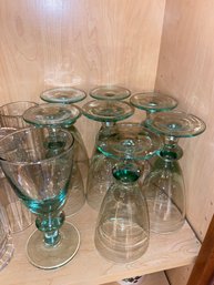 Set Of 8 Clear Aqua Color Wine Water Glass Goblets