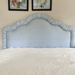 A  Queen Size Custom Shirred Fabric Headboard, Metal Frame, And Matching Bed Skirt