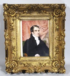 Very Early Antique English Miniature Painting Of A Regency Gentleman In Gilt Frame