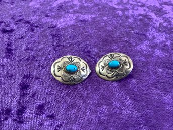 Sterling And Turquoise Clip On Earrings