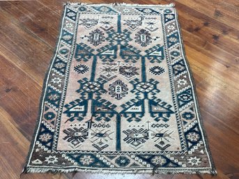 A Vintage Indo Persian Geometric Wool Rug, Possibly Abadeh In Origin