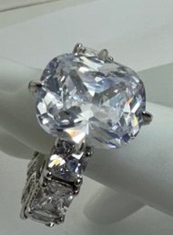 GORGEOUS STERLING SILVER LARGE RUNWAY STYLE SPARKLING CZ RING