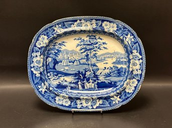 A Rare Early-19th Century Blue & White Transfer Platter, Riley's Semi-China