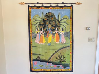 Painted Fabric Art With Iron Rod Holder