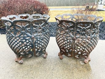 A Pair Of Antique French Cast Iron Cache Pots