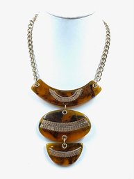 Large Faux Amber Statement Pendant Necklace