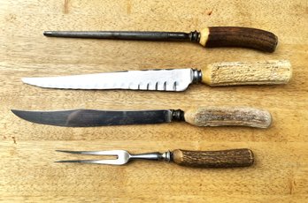 Vintage Carving Lot With Remington Dupont & Staykeen Super Sharp Knives, Fork And Sharpener Made In England