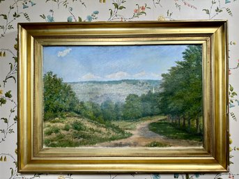 Antique Landscape Scene Original Oil On Board Painting