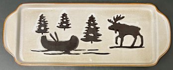 Home Studio Woodland Collection - Handled Tray - Moose Trees Canoe - 18 X 7 X 1 - Cream White Brown- Ceramic