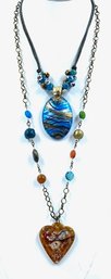 Pair Of Fantastic Murano Style Glass Pendant Necklace