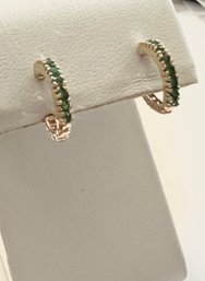 PETITE 14K GOLD EMERALD HOOP EARRINGS