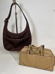 2pc Coach Handbags - Camel Leather And Brown Nylon Shoulder Bag
