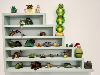 Collection Of Quirky Frogs And Wall Display Stand