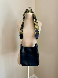 Ah-Dorned Black Vegan Leather Messenger Crossbody Bag With Metallic Camo Guitar Strap