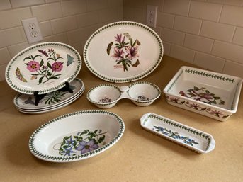 Portmeirion The Botanic Garden Collection Oval Platter, 4 Plates, Snack Dish, Square Serving Dishes No Chips