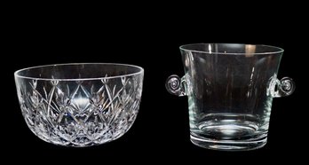 Tiffany & Co Crystal Sybil Round Star Cut Glass Bowl  And Scroll Handled Ice Bucket