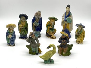Lot Of Vintage Chinese Pottery Figurines Shiwan Ware Mudmen