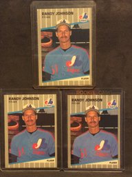 (3) 1989 Fleer Randy Johnson Rookie Cards - K