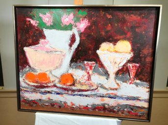 Original James Pascucci Oil On Canvas Painting - Flowers / Fruit SUPER BRIGHT ! - SKU:90-3-1938