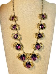 Renaissance Revival Amethyst Dragon Necklace - Marked G & V R 3797 OUTSTANDING Gold Over Silver`