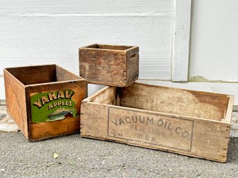 A Trio Of Vintage Wood Fruit Crates - Some Decals Intact