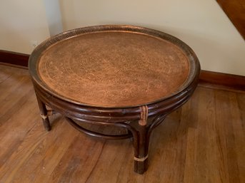 Large Ratan And Copper Coffee Table