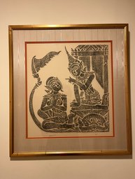 A Vintage Signe And Numbered Indonesian Framed Temple Rubbing