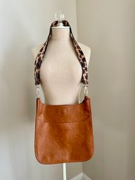 Ah-Dorned Camel Vegan Leather Messenger Crossbody Bag With Camo Guitar Strap