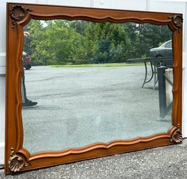 A Vintage Carved Wood Mirror With Shell Form Motif In Corners, C. 1940's