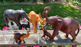 Lot Of 4 Hand Carved Assorted Wood Elephants Brought Back From Kenya 1980's Era ( READ Description)