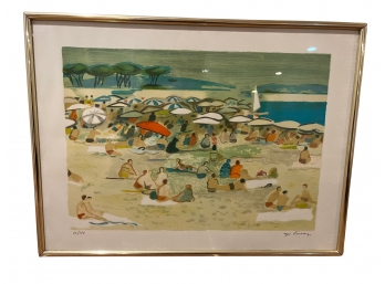 Signed & Numbered Color Lithograph By Roger Derieux  (French 1922-2015) Beach Scene 91/180